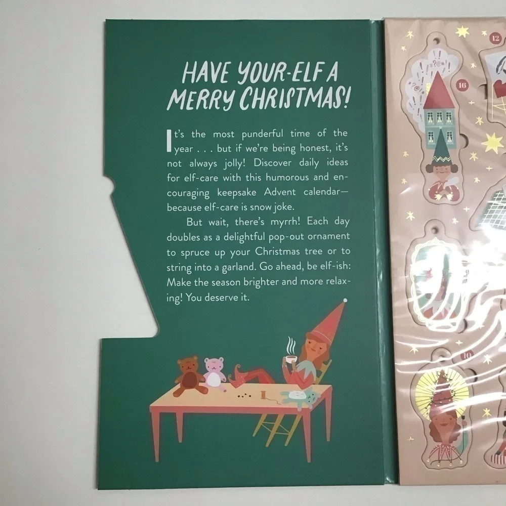 NEW Elf Advent Calendar 24 Pop Out Ornaments Cord Tis the Season for Elf-Care